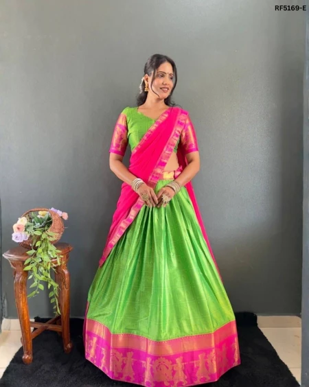 Cotton Woven Lehenga Choli with Georgette Dupatta & Fancy Lace Border!