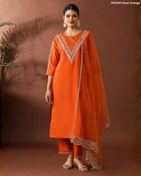 Elegant Heavy Roman Kurti Set with Embroidered Organza Dupatta!