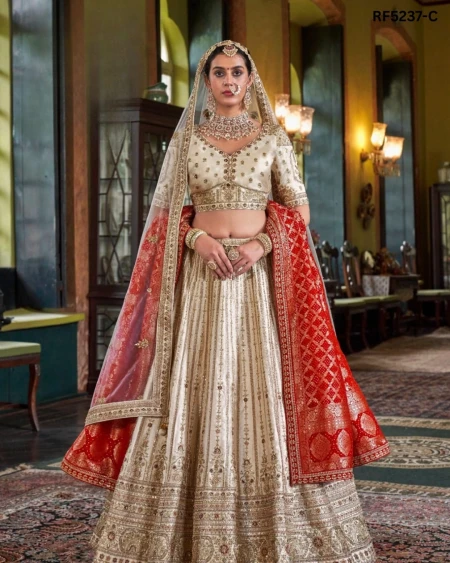 Designer Raw Silk Embroidered Lehenga Choli with Stylish Double Dupatta!