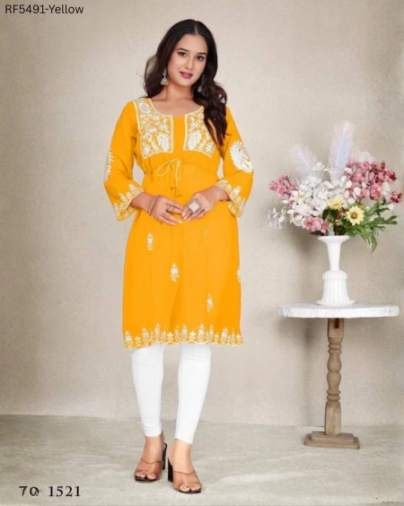 Georgette Embroidered Kurti with Designer Sleeves!