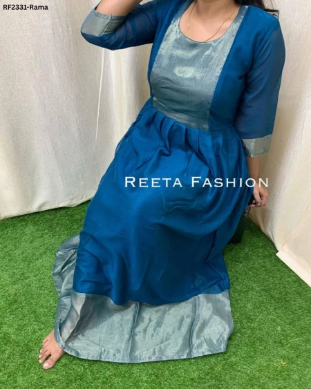 Trending Chiffon Gown with Golden Zari Border!