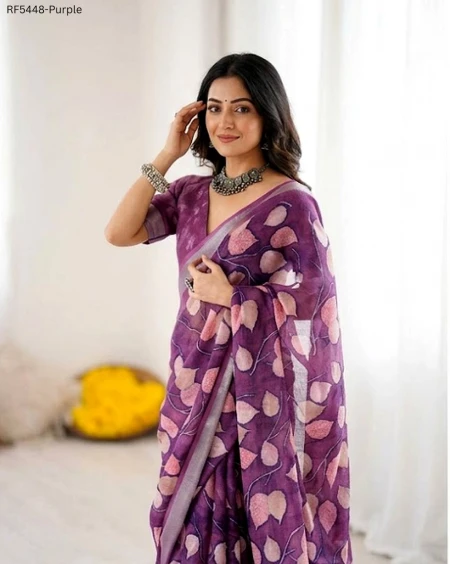 Linen Saree with Zari Border Elegant Lightweight!