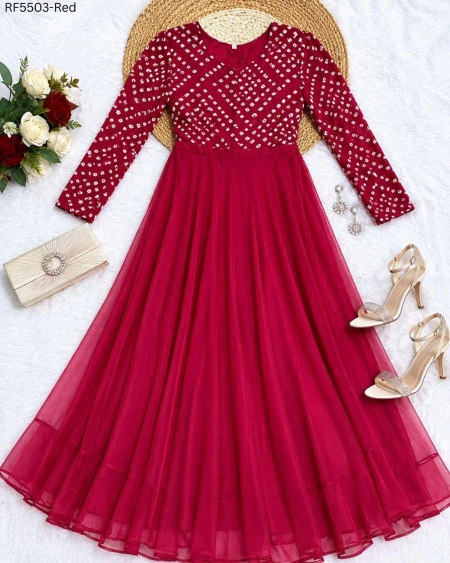Georgette Embroidered Gown with Crepe Inner!