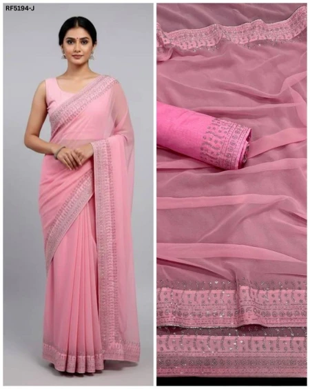 Elegant Heavy Fox Georgette Saree with Hotfix Work!