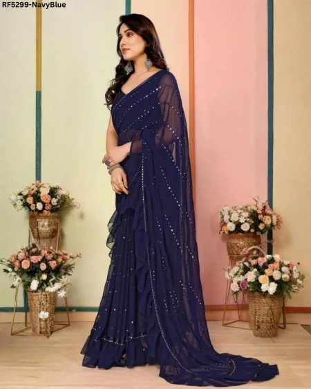 Elegant Heavy Georgette Saree with Foil Mirror Work & Matching Blouse!