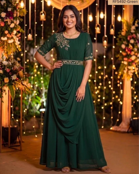 Elegant Georgette Embroidered Gown with Full Lining!