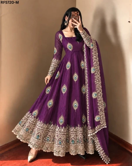 Fendy Silk Sequins Embroidered Gown Set with Pant & Dupatta – Elegant Festive Wear