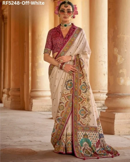 Luxury in Every Drape – Elegant P.V Silk Printed Saree!