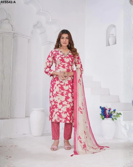 Rayon Embroidered and Handwork Kurti Set with Printed Dupatta!