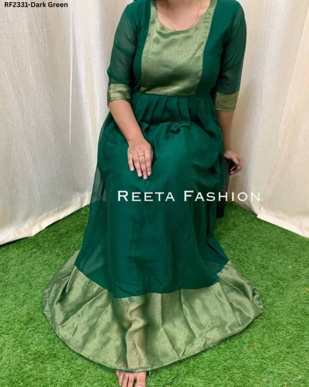 Trending Chiffon Gown with Golden Zari Border!