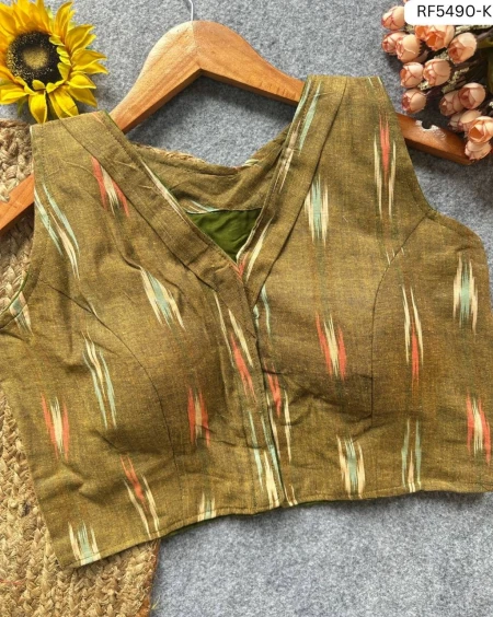 Ikkat Handloom Cotton Kurti Boat Neck Readymade blouse!