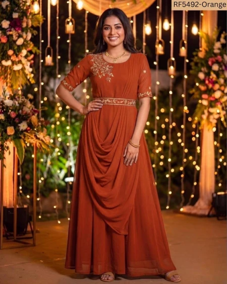 Elegant Georgette Embroidered Gown with Full Lining!
