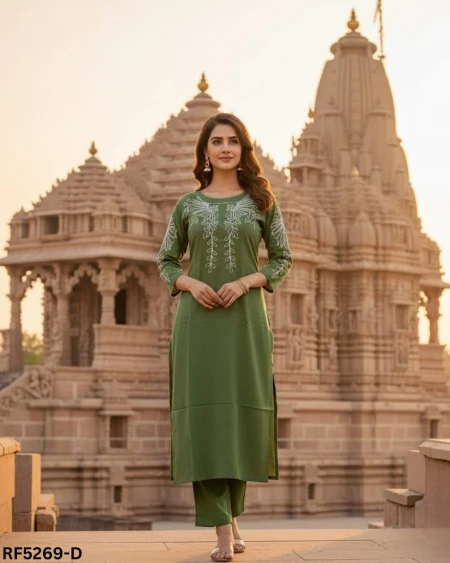 Elegant Roman Silk Kurti Pant Set with Embroidery Work!