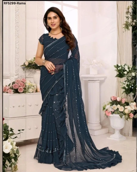 Elegant Heavy Georgette Saree with Foil Mirror Work & Matching Blouse!