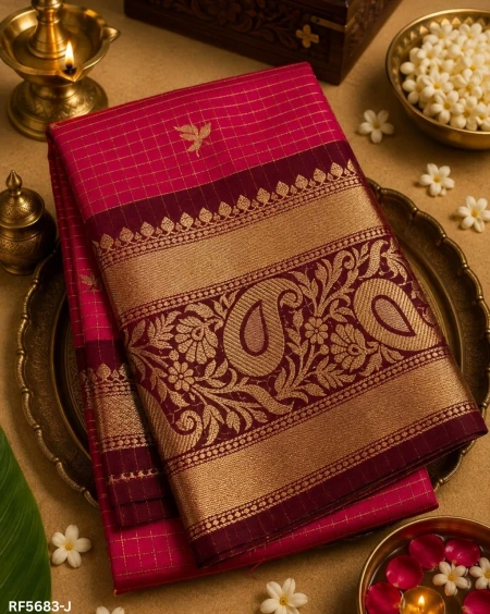 Soft Silk Digital Checks Print Saree!