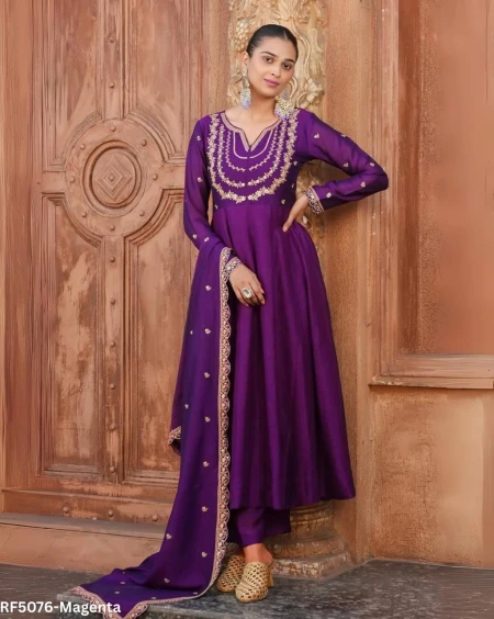 Designer Embroidered Gown Set with Pant & Dupatta – 4 Stunning Shades!