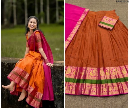 Kanchi Cotton Zari Weaving Lehenga Set with Georgette Dupatta!