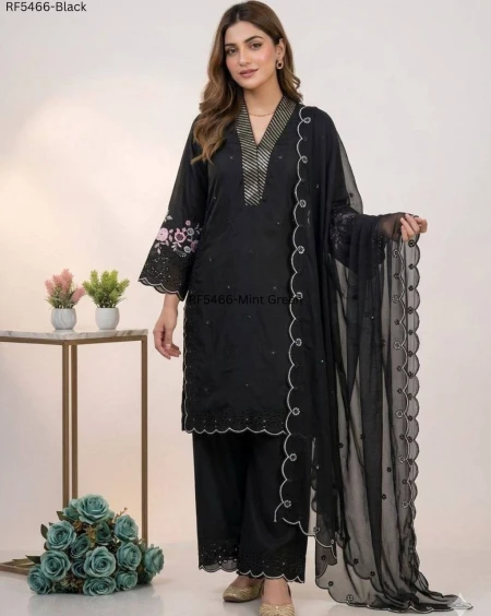 Mal Chanderi Sequence Embroidered Palazzo Set with Organza Dupatta!