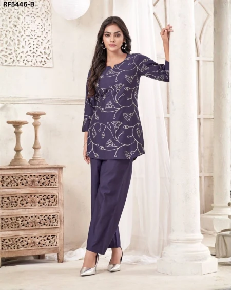 Cotton Blend Dori Embroidered Short Kurti Pant Set Elegant Ethnic Wear!