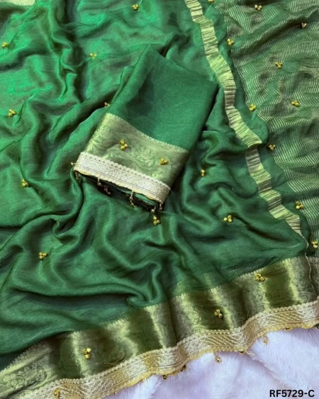 Elegant Fandy Chiffon Saree with Ghungroo Hand Work & Fancy Lace Border!