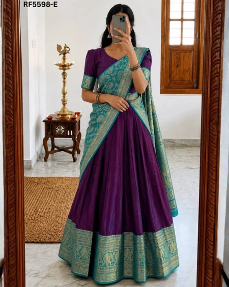 Lichi Silk Lehenga Set with Zari Border and Stitched Blouse!