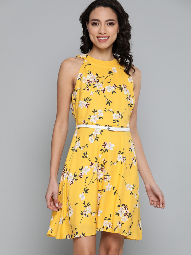 mustard fit and flare dress