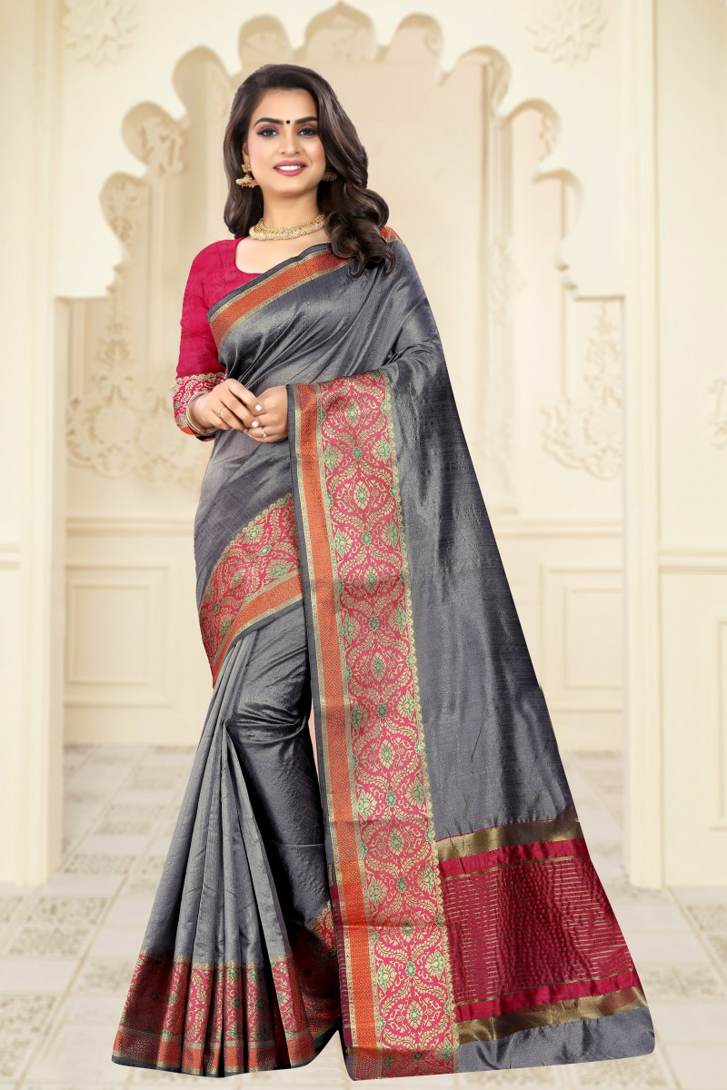 Grey Color Silk Saree TheIndianFab