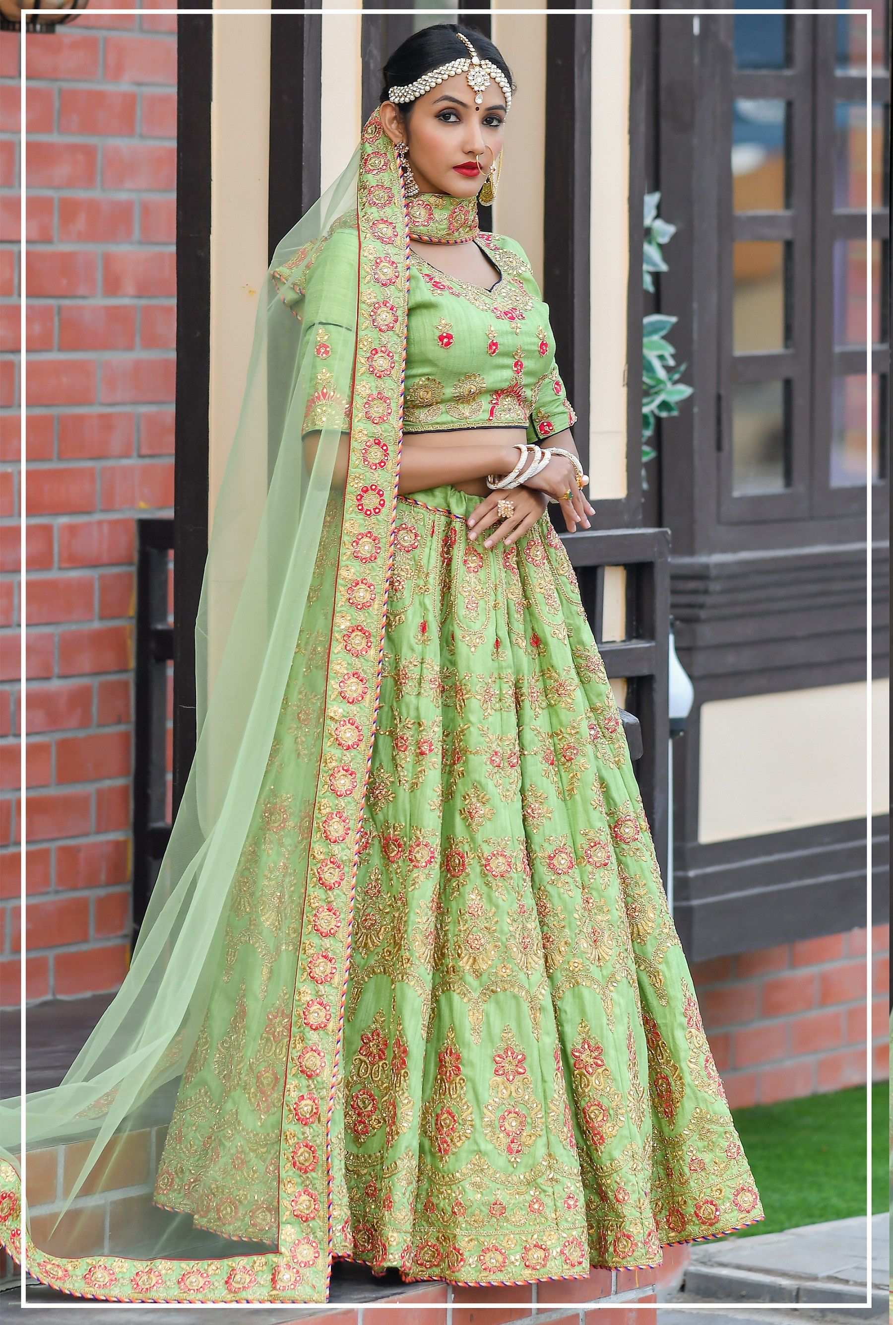 Latest Heavy Embroidered Pista Chennai Silk With Butterfly Net Dupatta