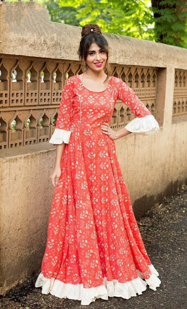 orange colour long frocks