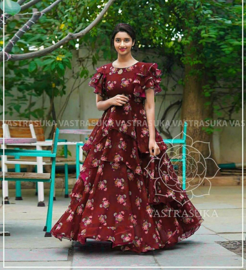 maroon colour long frocks