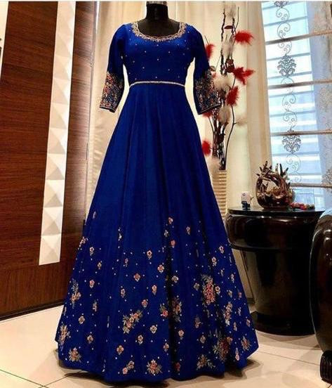 blue colour long frocks