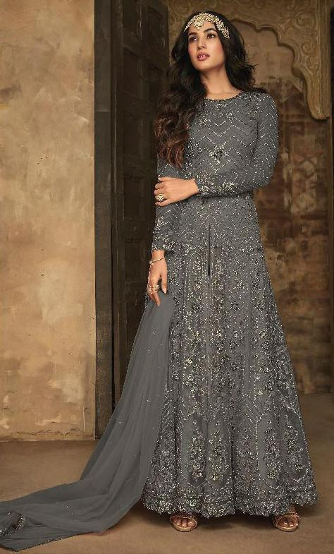 grey colour anarkali