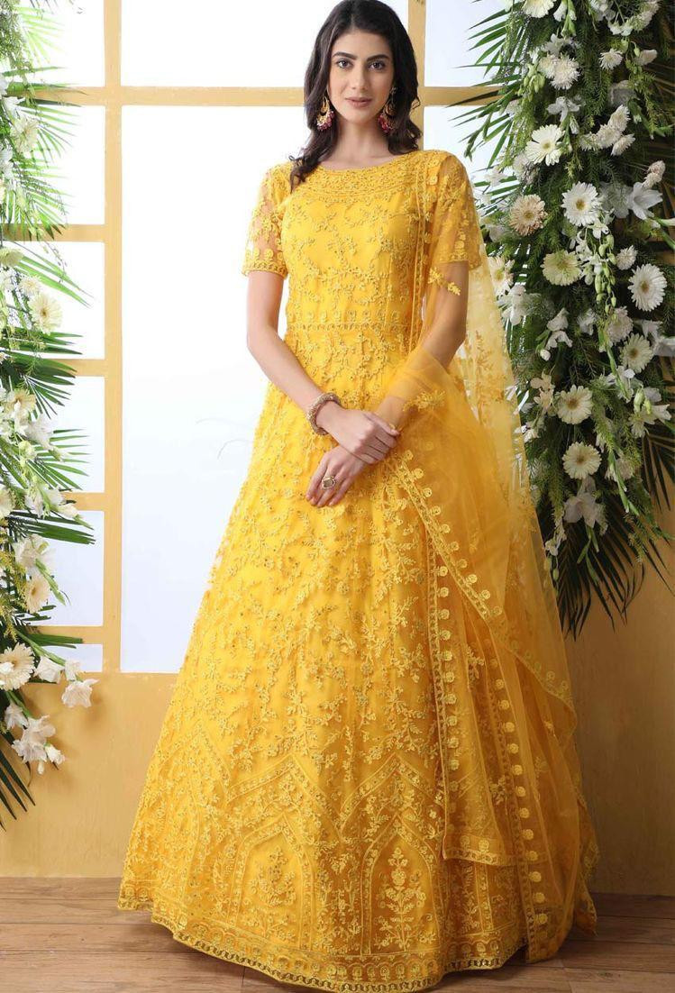yellow colour long frock