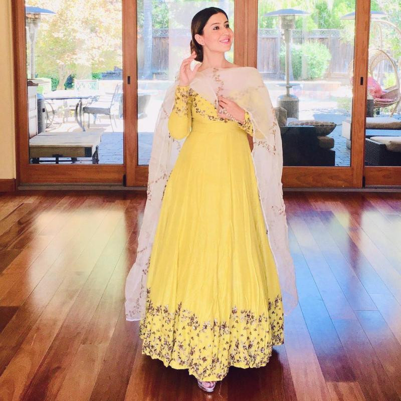 yellow colour long frock