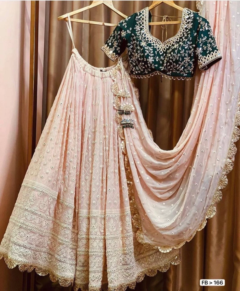 Aesthetic Thread Peach Lehenga Choli -