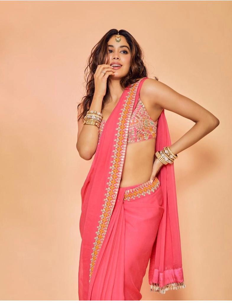 Janhvi Kapoor Famous Pink Color Saree Vastraqueen inr