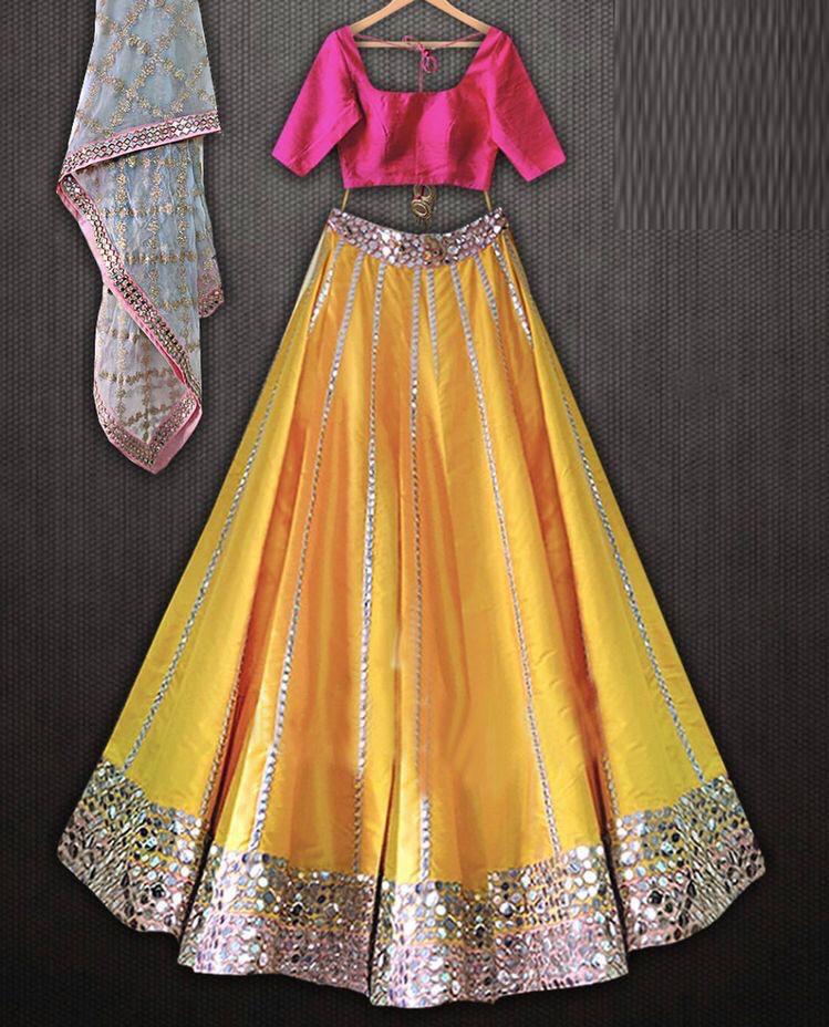 Yellow Pink Color Heavy Dupatta With Lehenga Choli Vastraqueen Lehenga choli is a classic creation in yellow lehenga features floral and paisley pattern. yellow pink color heavy dupatta with