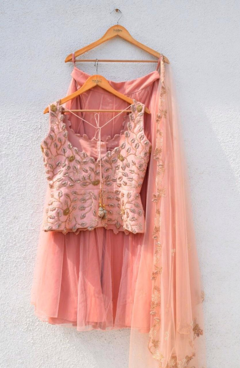New Crop Top Peach Color Lehenga Choli Vastraqueen