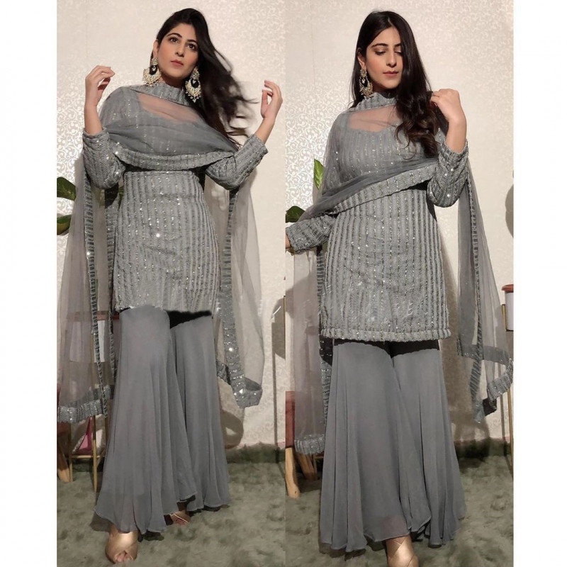 Salwar Suit Buy Online Designer Party Wear Sharara Gown Vastraqueen Blue net embroidered sharara suit 203076. salwar suit buy online designer party