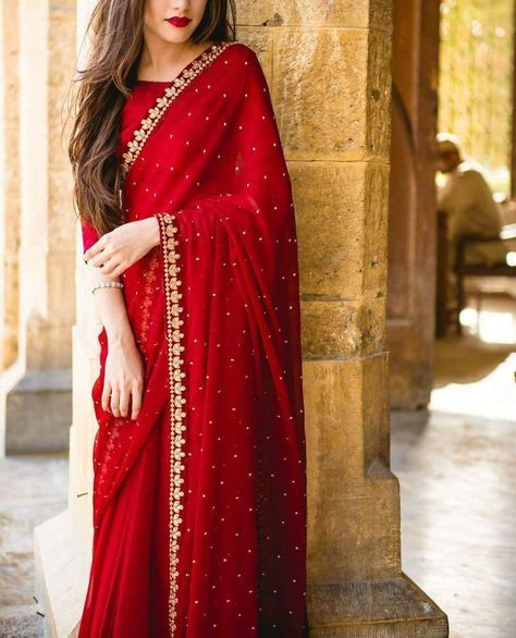 Beautiful Georgette Red Saree With 