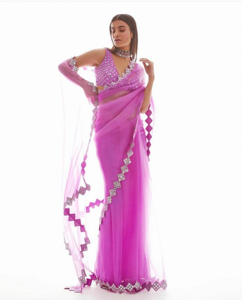 Stylish Pink Party Wear Net Saree With 