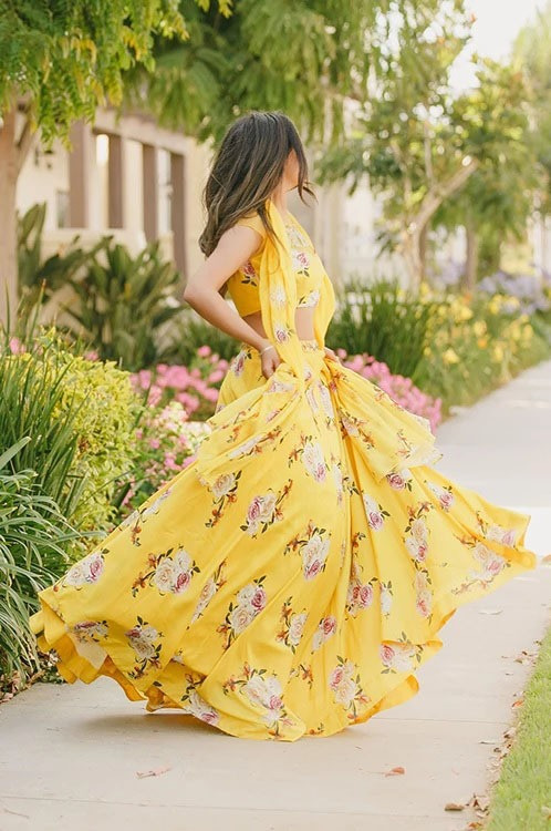 Latest Floral Parttern Yellow Lehenga Choli For Haldi Occasion Vastraqueen Designer yellow embroidered raw silk unstitched lehenga. latest floral parttern yellow lehenga