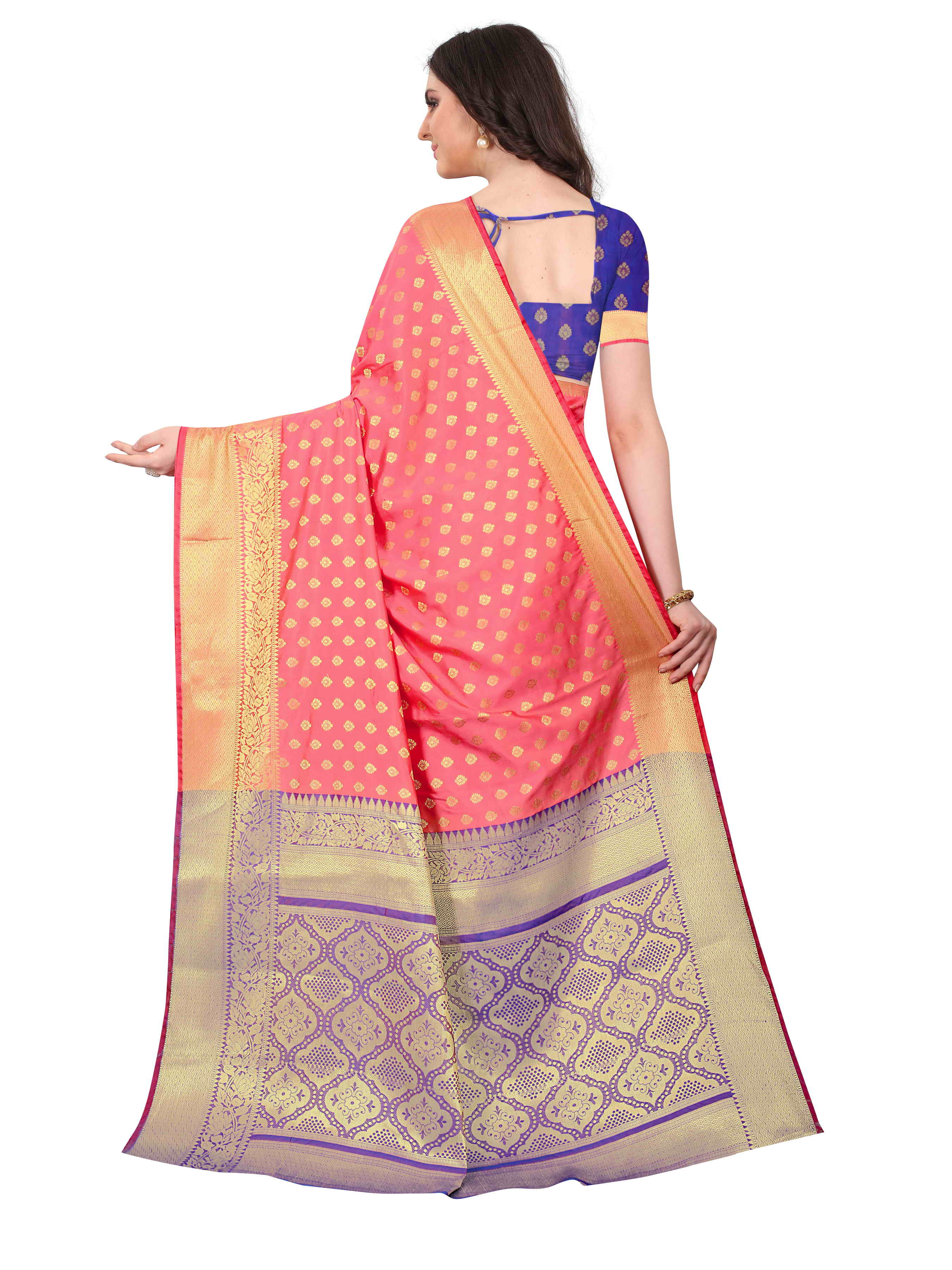 peach saree contrast blouse