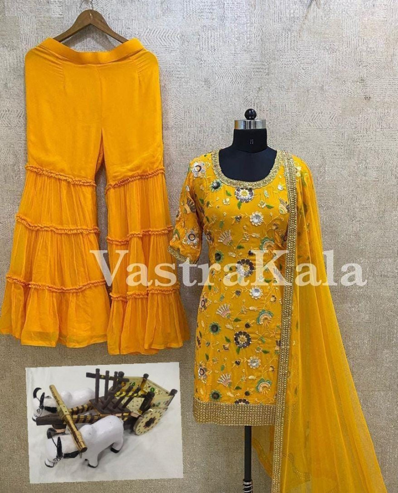 Haldi Special Yellow Sharara Dress Vastraqueen Check out latest collections of sharara suits online on flipkart at best prices. haldi special yellow sharara dress