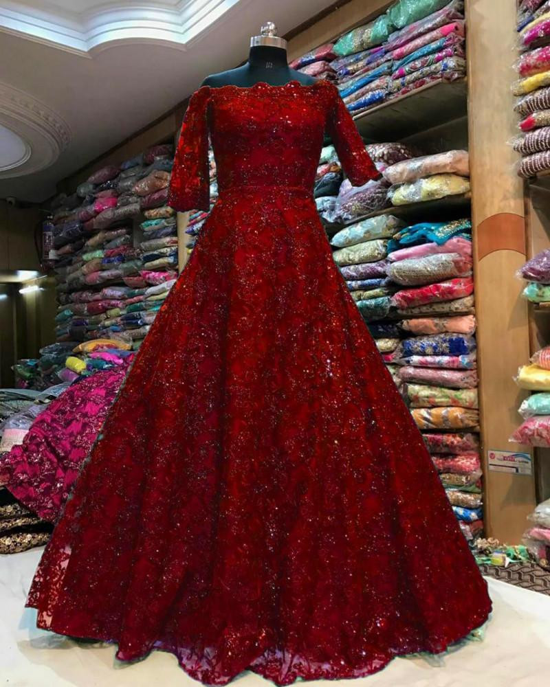 Attractive Party Wear Red Gown ...