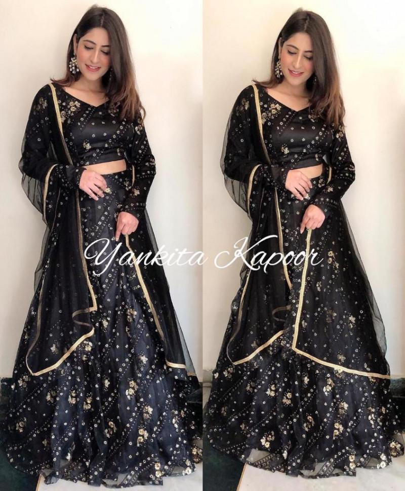 Yankita Kapoor Black Color With Embroidery Work Lehenga