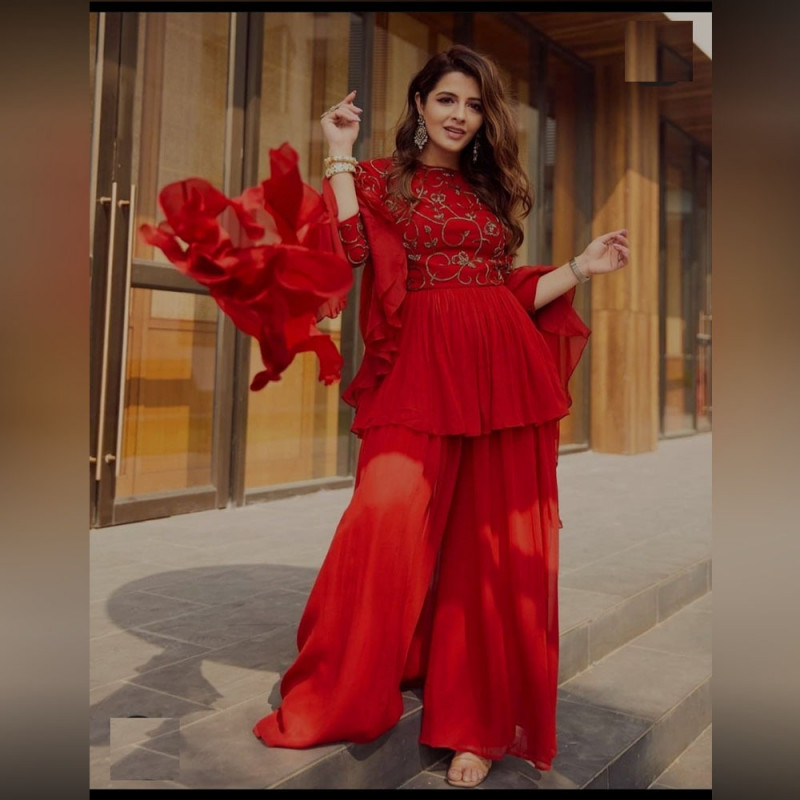 Glorious Red Fancy Sharara Suit Design 2021 Vastraqueen Check out latest collections of sharara suits online on flipkart at best prices. glorious red fancy sharara suit design