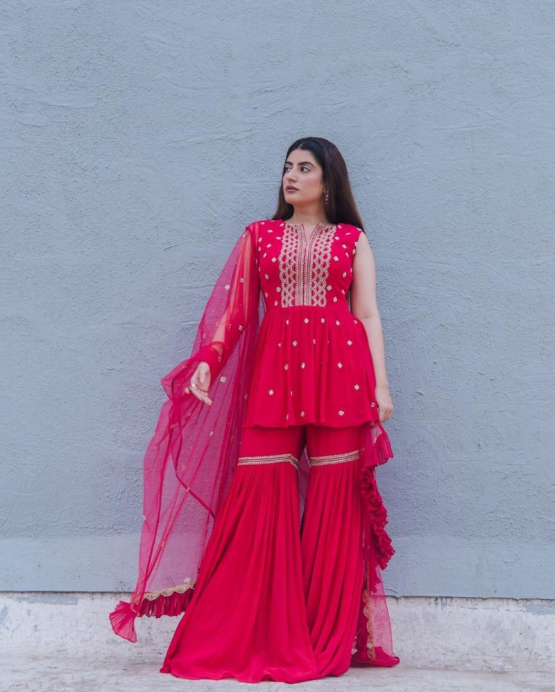 pink colour sharara suit