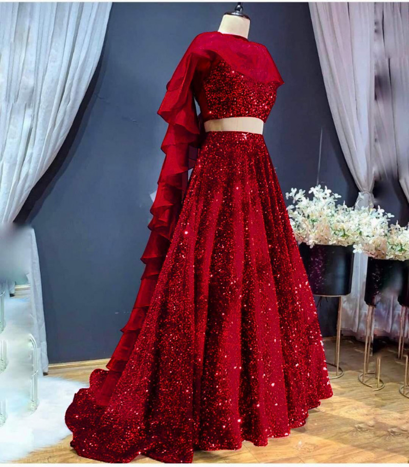 red sequin gown
