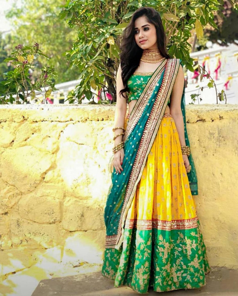 Jannat Zubair Wear Designer Yellow Lehenga Choli | Vastraqueen